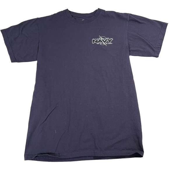 US Navy Anchor T-Shirt 7.62 Design Blue Men's Size M logo‎ on back short sleeve - Picture 2 of 7